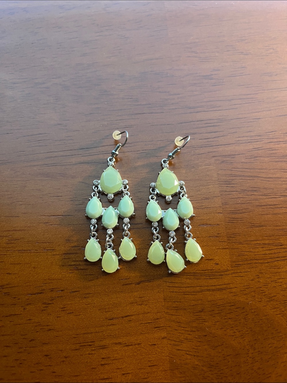 Chandelier Drop Earrings with Pale Green Teardrop Stones